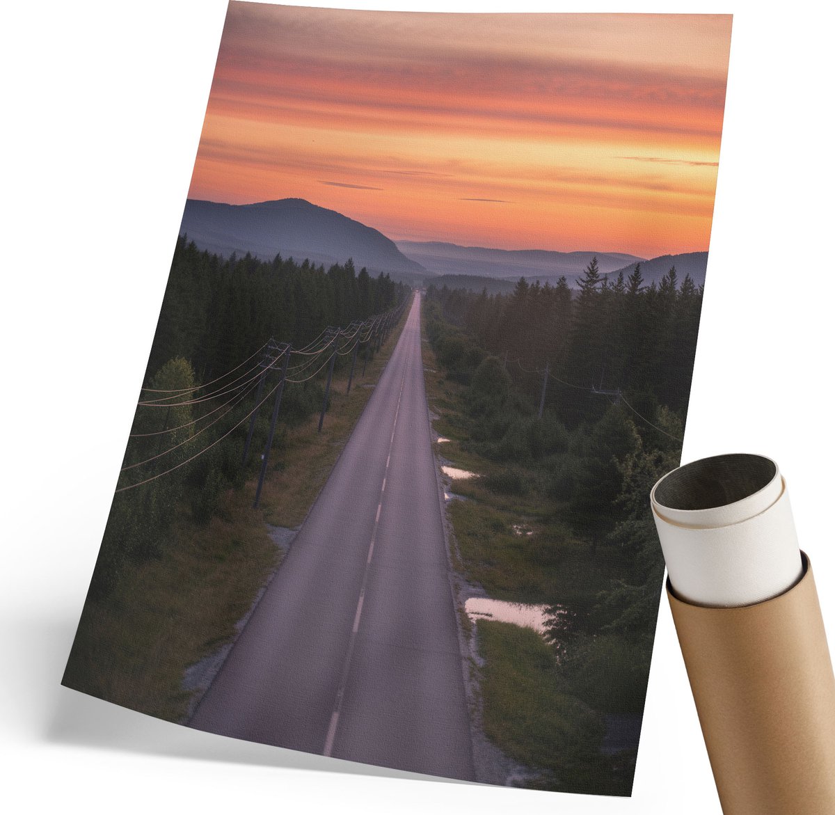 Coloray Canvas Poster Polycanvas - Bosweg, Fotografie - 210 x 297 mm - Oranje Decoratie - Rechthoek - Kunstposter - Woonkamer, Slaapkamer, Kantoor - Klassiek