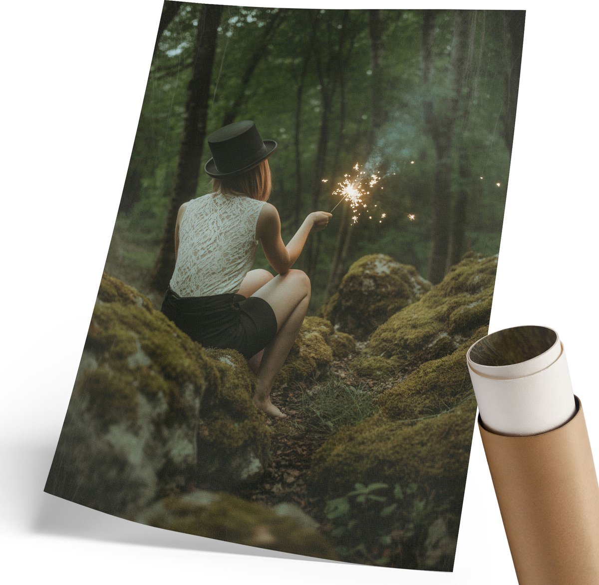 Coloray Polycanvas Wandposter - Bosmagie, Fotografie - 210 x 297 mm - Groen Kunst - Rechthoek - Interieurdecoratie - Woonkamer, Slaapkamer, Kantoor - Expressief
