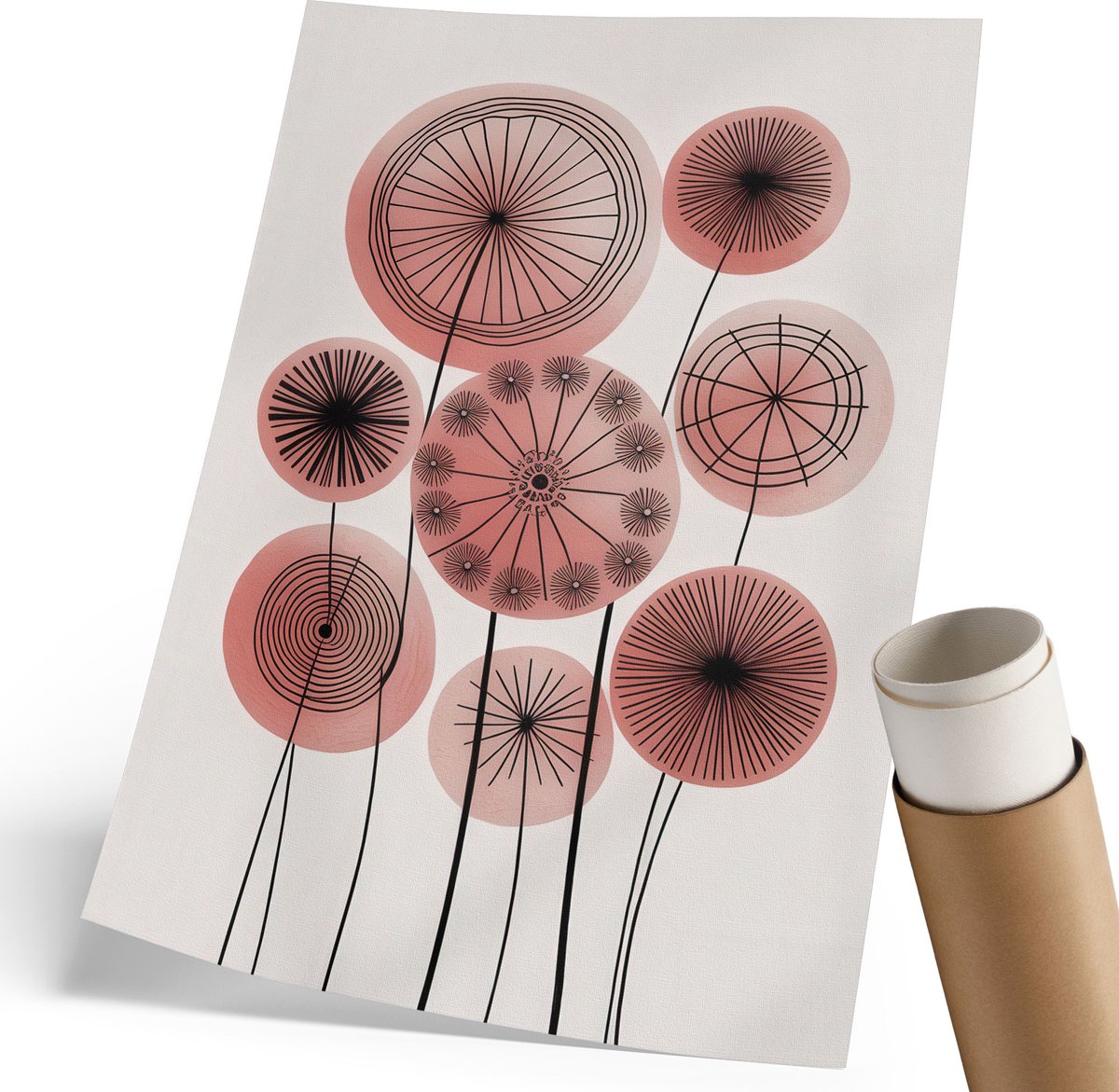 Coloray Canvas Poster Polycanvas - Bloemen Van Het Wiel, Illustratie - 210 x 297 mm - Roze Poster - Rechthoek - Muurdecoratie - Woonkamer, Slaapkamer, Kantoor - Modern
