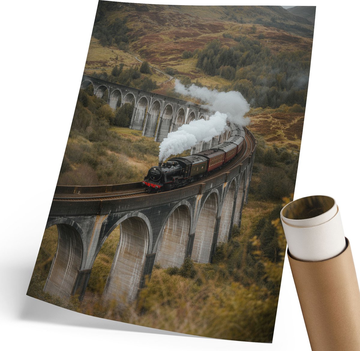 Coloray Canvas Poster Polycanvas - Stoomtrein, Fotografie - 210 x 297 mm - Groen Patroon - Rechthoek - Wandkunst - Woonkamer, Slaapkamer, Kantoor - Klassiek