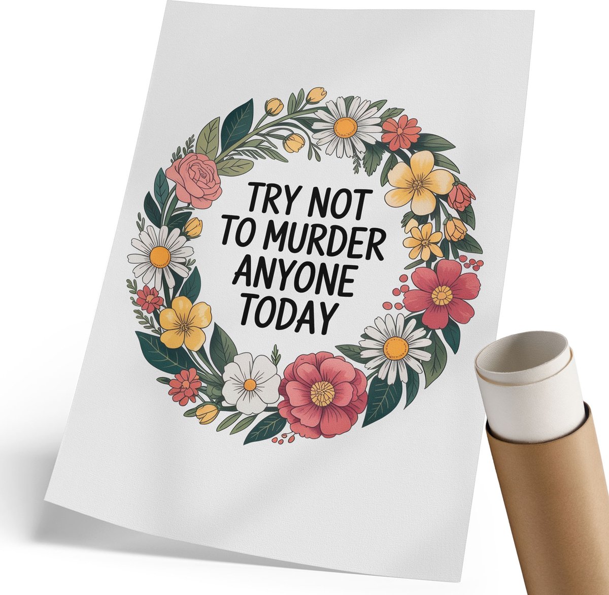 Coloray Canvas Poster Polycanvas - Bloemenhumor, Illustratie - 210 x 297 mm - Groen Patroon - Rechthoek - Muurdecoratie - Woonkamer, Slaapkamer, Kantoor - Humoristisch