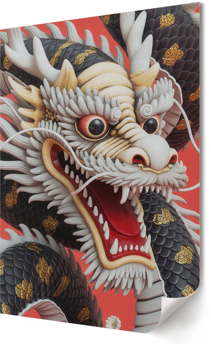 Coloray Polycanvas Wandposter - Aziatische Draak, Illustratie - 420 x 594 - Zwart Wandposter - Rechthoek - Canvasposter - Woonkamer, Slaapkamer, Kantoor - Decoratief