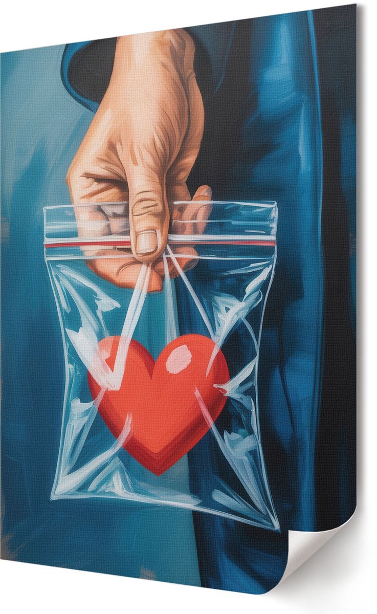 Coloray Polycanvas Wandposter - Hart In Een Zak, Schilderen - 420 x 594 - Blauw Poster - Rechthoek - Canvasposter - Woonkamer, Slaapkamer, Kantoor - Expressief