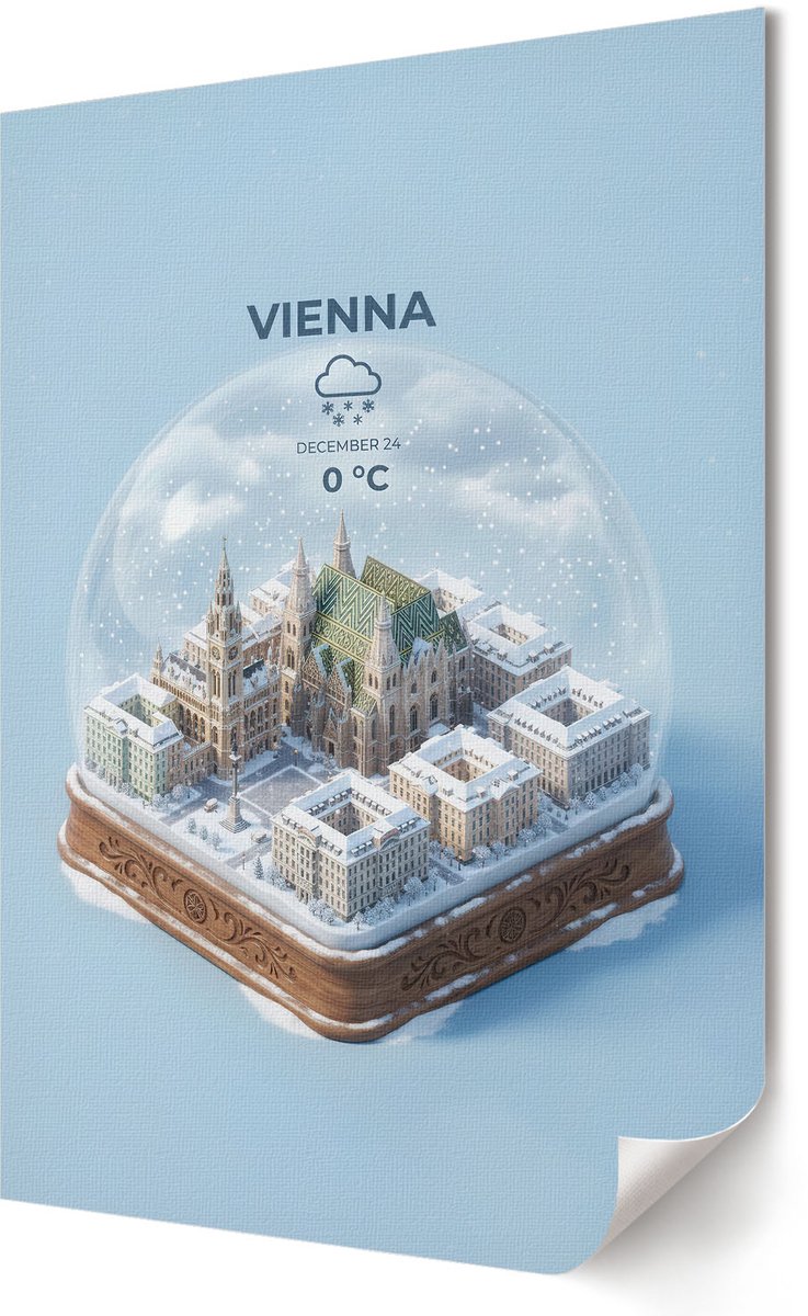 Coloray Polycanvas Wandposter - Sneeuwbol Wenen, Illustratie - 420 x 594 - Blauw Decoratie - Rechthoek - Interieurdecoratie - Woonkamer, Slaapkamer, Kantoor - Modern
