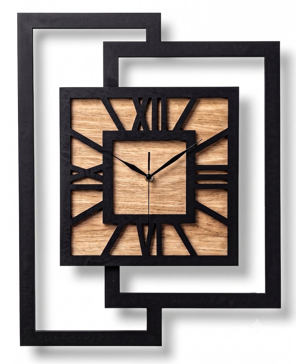 Handgemaakte Grote Houten Wandklok – Modern Minimalistisch Design, Rechthoekig Verticaal, Romeinse cijfers, Geruisloos, Zonder Tikkend Geluid – Voor Woonkamer, Slaapkamer, Keuken – Unieke Wanddecoratie, Industrieel Design & Stil Uurwerk, rustiek eik