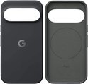 Voor- en achterkant van een donkergrijs Google Pixel hoesje.