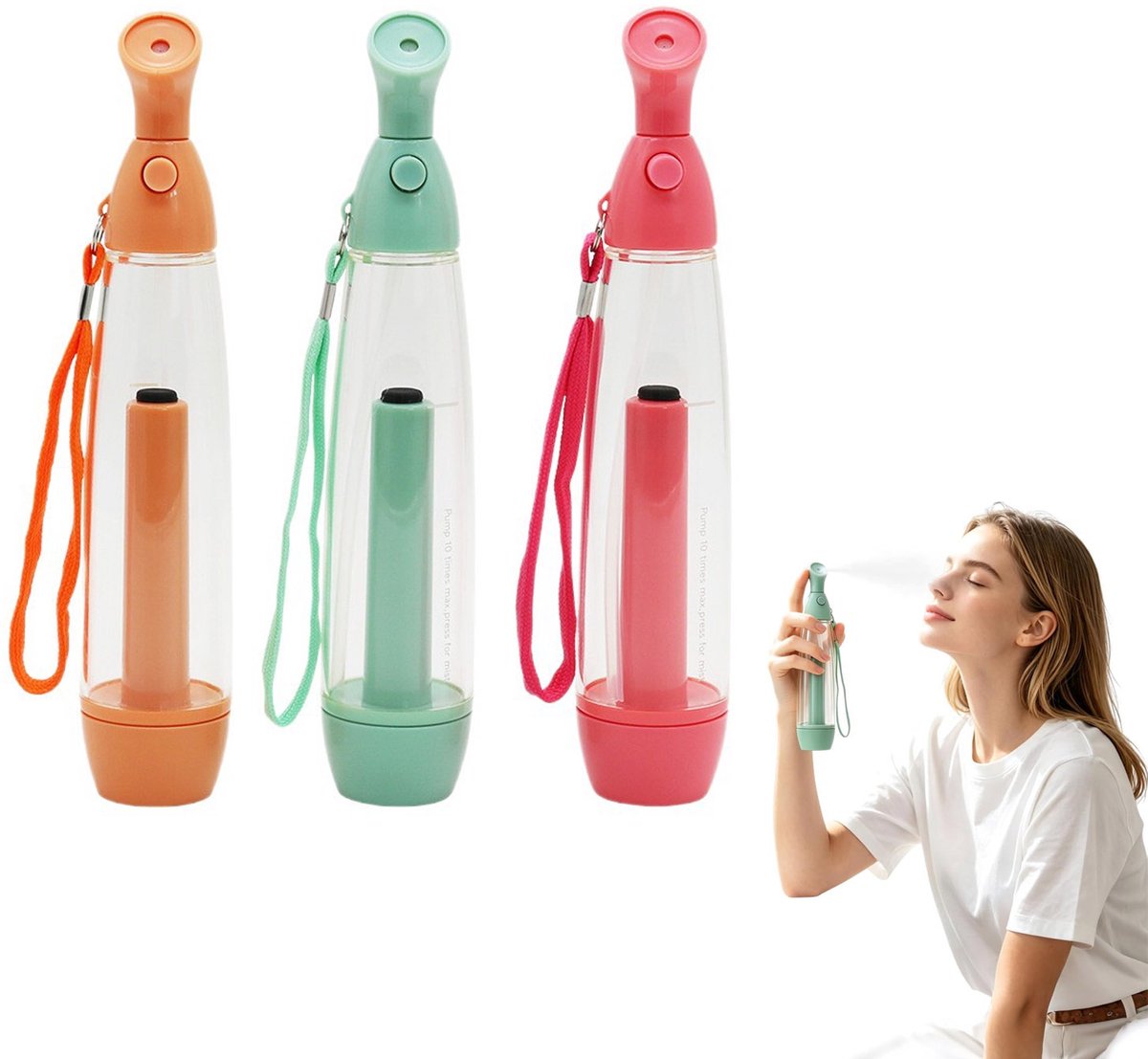 Mist Spray Bottle - 3 stuks - Verkoelende Spray Waterfles Handmatig - Mini Verfrissingsspray Fles - Handheld luchtbevochtiger sproeier - Handmatige verstuiver - Vochtinbrengende steamer - Met Draagkoord - voor strand, sport, tuin en reizen