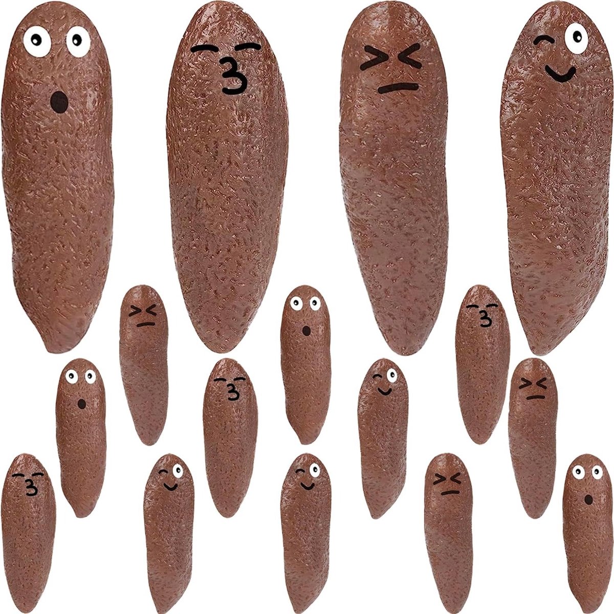 Poep-katapult (12 stuks) – Grappig nep-poepspeeltje voor kinderen (schoencadeautje of kleine traktatie) en feestartikel; plakkerig poepspeelgoed met gezichtjes voor jongens, meisjes, tieners en volwassenen (geschikt voor kinderen van 3 tot 12 jaar).