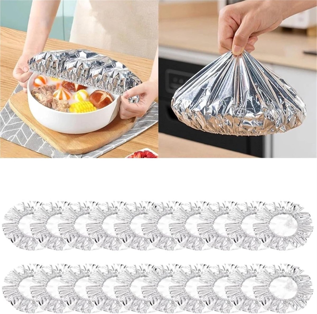 100 stuks - Aluminiumfolie isolatiefolie - Voedselwarmhoudhoes voor tafels - Huishoudelijk gebruik - Aluminiumfolie voedselbewaarhoes - Isolatiehoes - Voedselconservering en warmte-isolatie - 20 cm - Zilver
