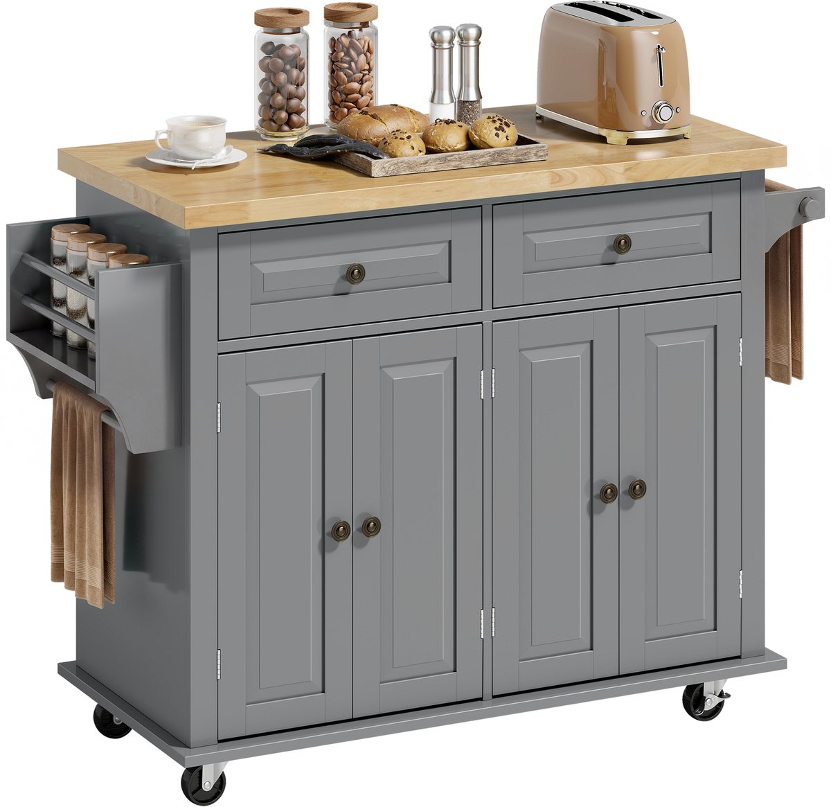 HOMCOM Keukeneiland - Hout - 111x44x82cm - Grijs