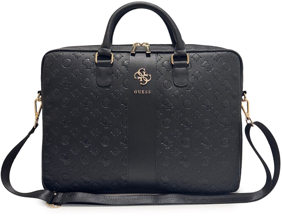 Guess Laptoptas - Computer Bag Peony PU 4G & Classic Logos Stripe 16 Inch - Zwart