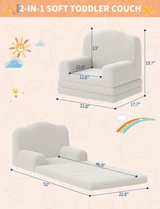 HiMISS Kinderstoel teddy - kinderleesstoel - Omvormbare peuterbank - Kinderfauteuil - Kindersofa - 58x45x50 cm - Kroon - Wasbaar - Groen van HiMISS — afbeelding 2