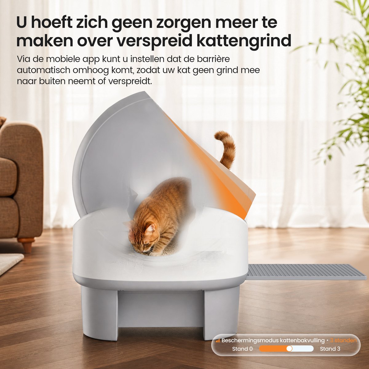 Devoko automatische kattenbak – XXL kattenbak met open en ruim ontwerp, groot 12L opvangreservoir voor kattenbakkorrels, app-bediening op afstand, 8 veiligheidssensoren, voor meerdere katten thumbnail 2