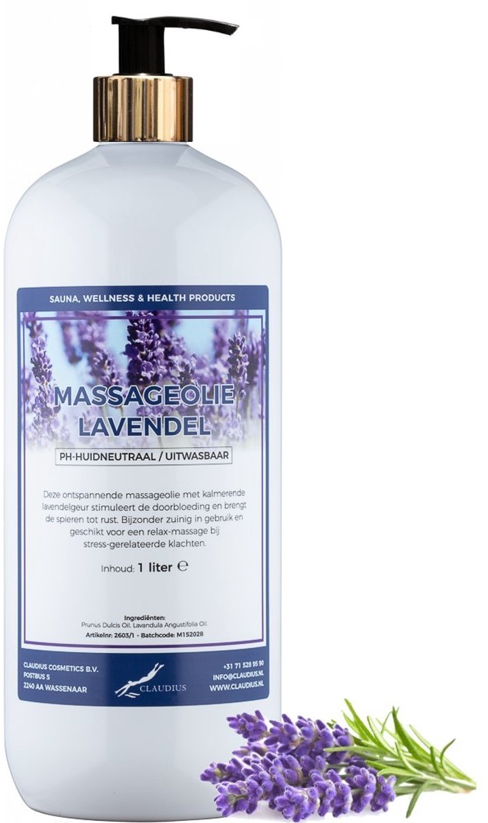 Massageolie Lavendel 1 liter met gouden pomp - 100% natuurlijk - biologisch en koud geperst