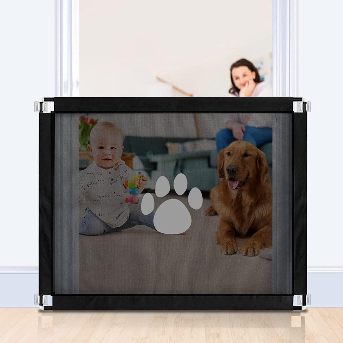 Transparant Huisdierhek 100x80cm - Bodem Zonder Opening, Snelle Klikmontage, Nylon Gaas, Pooldesign, Draagbaar - Voor Trappenhuis, Kamer & Keuken - Zwart