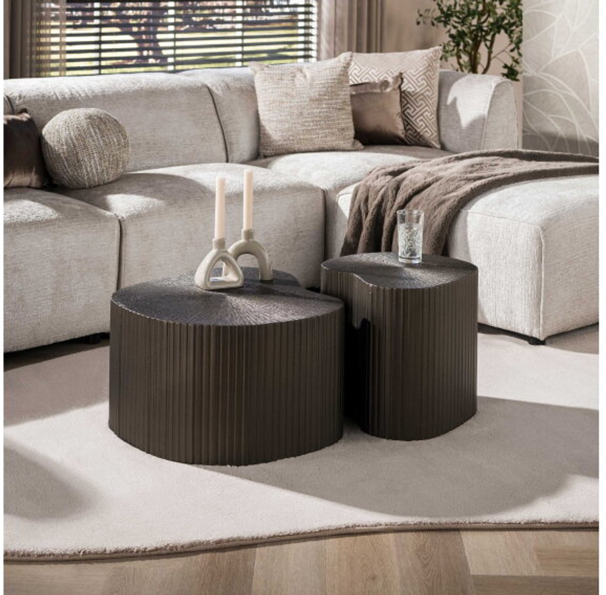 Meubelplaats Salontafel Maya Ray niervormig set/2 - Brons liquid metal Naturel