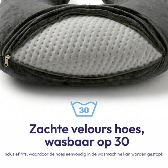 Comfeur Zwangerschapskussen XXL - Memory Foam Body Pillow - Lichaamskussen & Voedingskussen - 280 cm - Afneembare Velours Hoes - Verzwaarde Zijslaapkussen - Incl. Slaapmasker — afbeelding 4