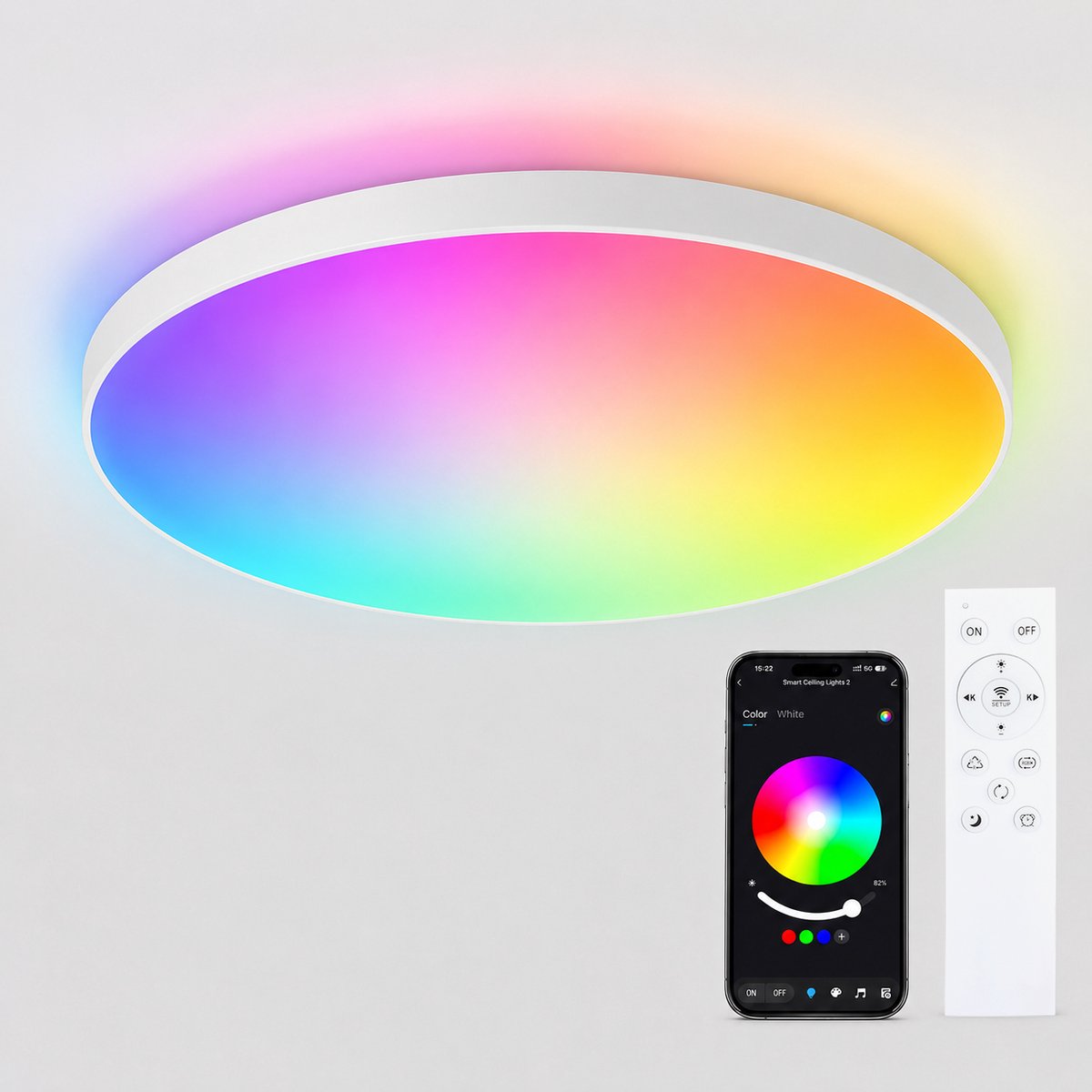Lovhaus LED Plafondlamp Wit 30 cm – 24W – RGB – Dimbaar – Met Afstandsbediening en App