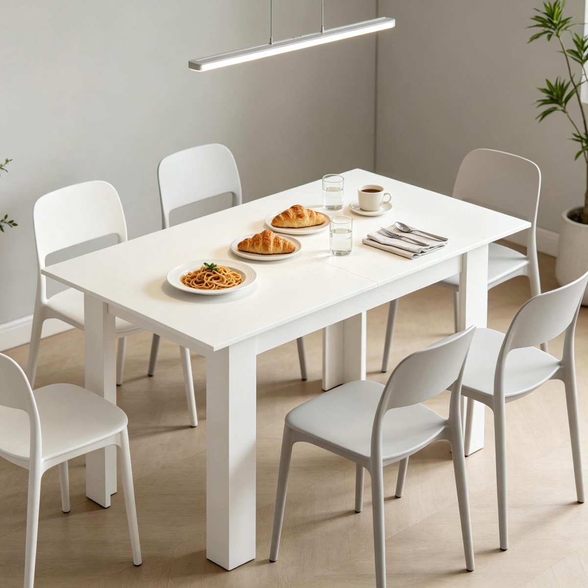 MODENUIT Moderne Eettafel - Uitschuifbaar Voor Woonkamer En Eetkamer - MDF En Staal - Wit - 180x80x75 Cm