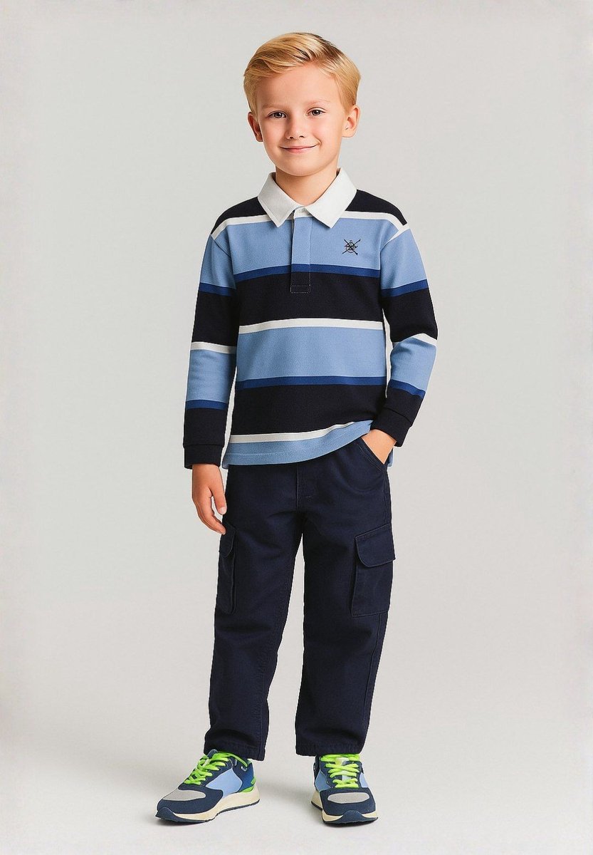 Minoti gestreept poloshirt jongens lange mouw - 100% katoen - blauw