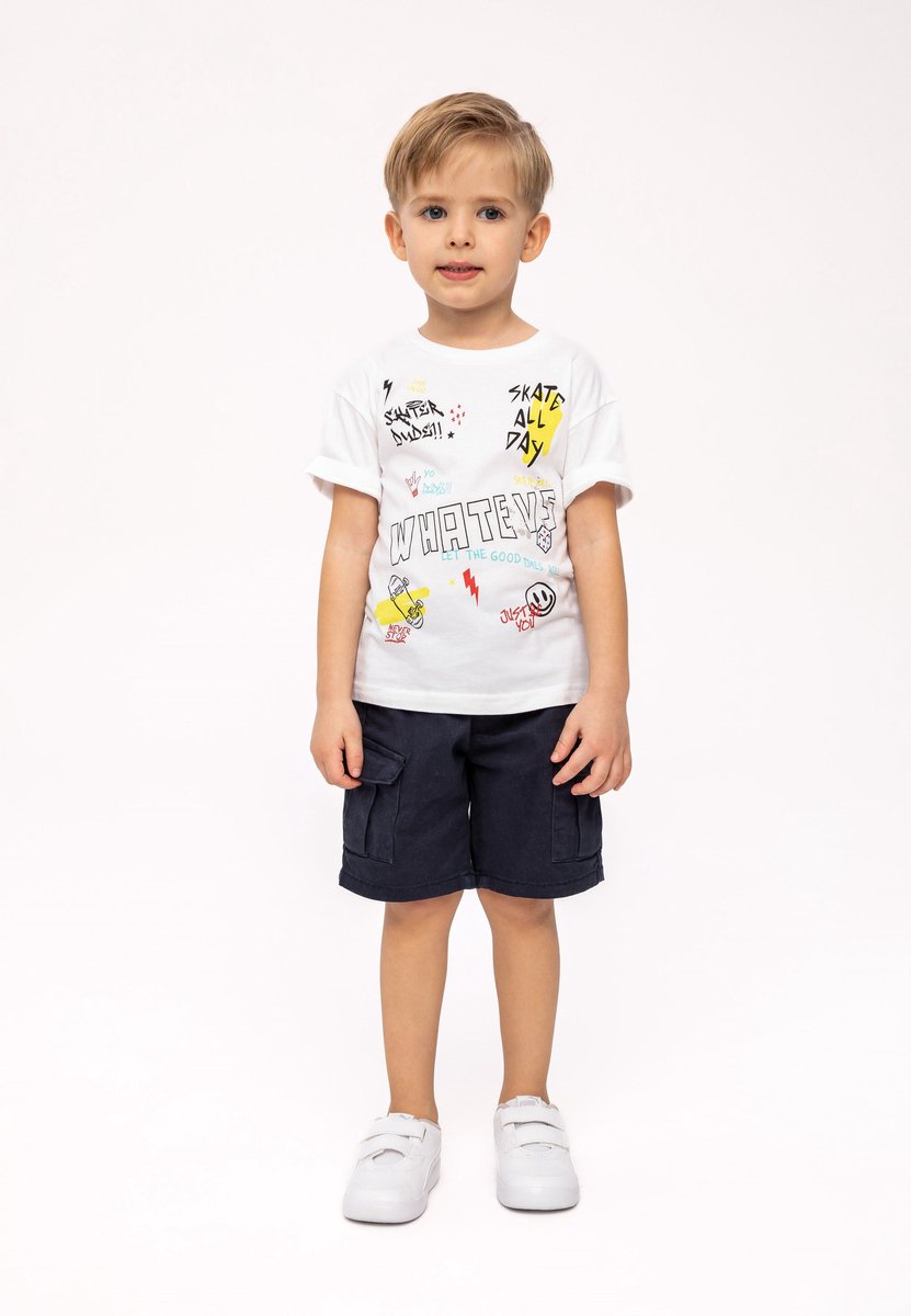 Minoti t-shirt jongens met skateboard print - 100% katoen - wit