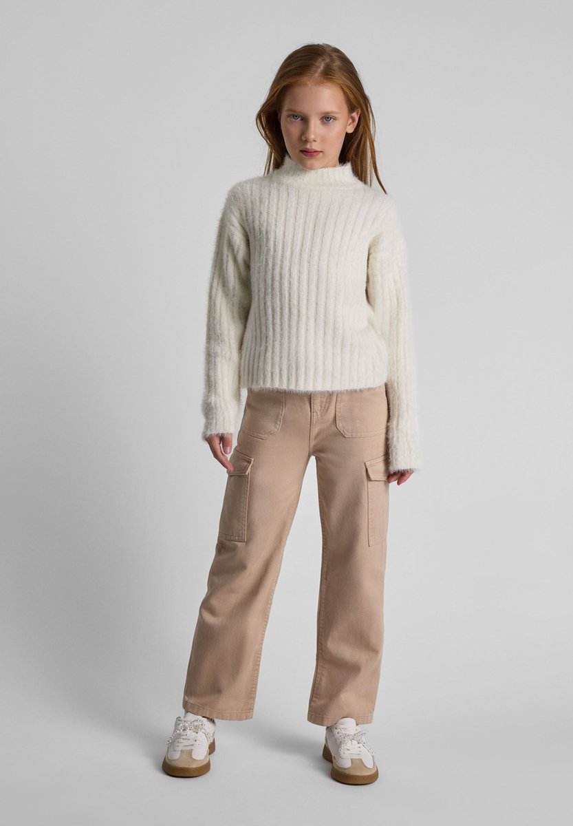 Minoti cargobroek meisjes wide leg 100% katoen - beige
