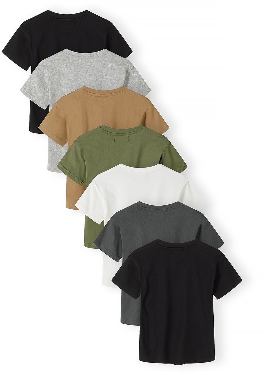 Minoti Jongens T-shirt 7-Pack - kinder t-shirt in neutrale aardtinten