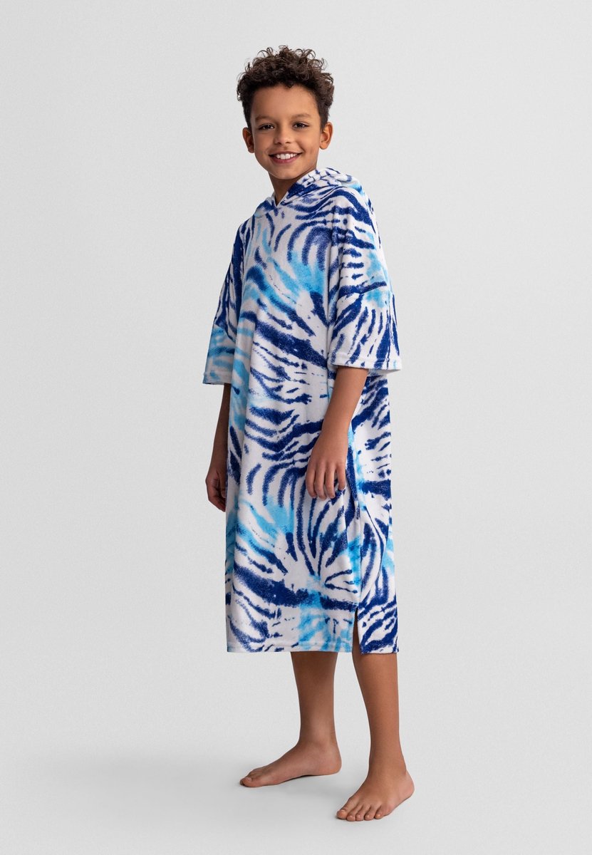 Minoti badponcho jongens met capuchon tie-dye - 100% katoen - wit
