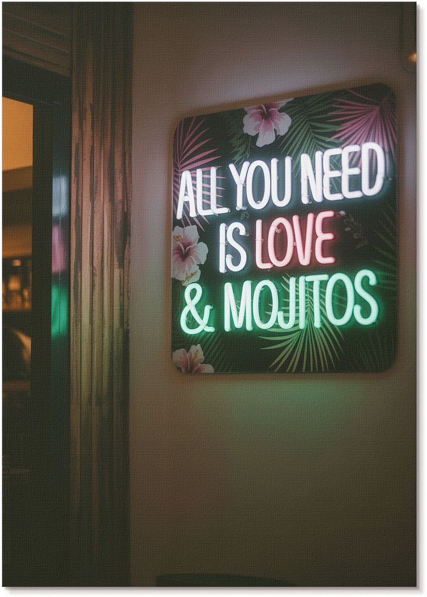 Tulup Canvas Poster Polycanvas - Neon Mojito'S, Fotografie - A4 - Groen Patroon - Rechthoek - Kunstposter - Woonkamer, Slaapkamer, Kantoor - Modern