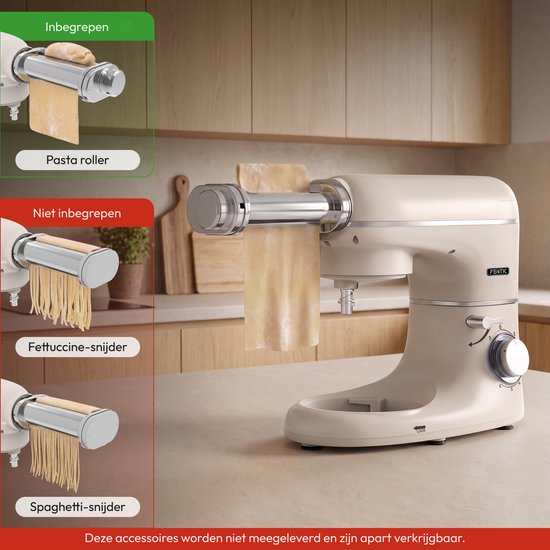 Fentic Keukenmachine - 2000W - Keukenrobot - Incl. Pastaroller en extra accessoires - 6,2L Mengkom - Foodprocessor - Pastamachine - Beige — afbeelding 4