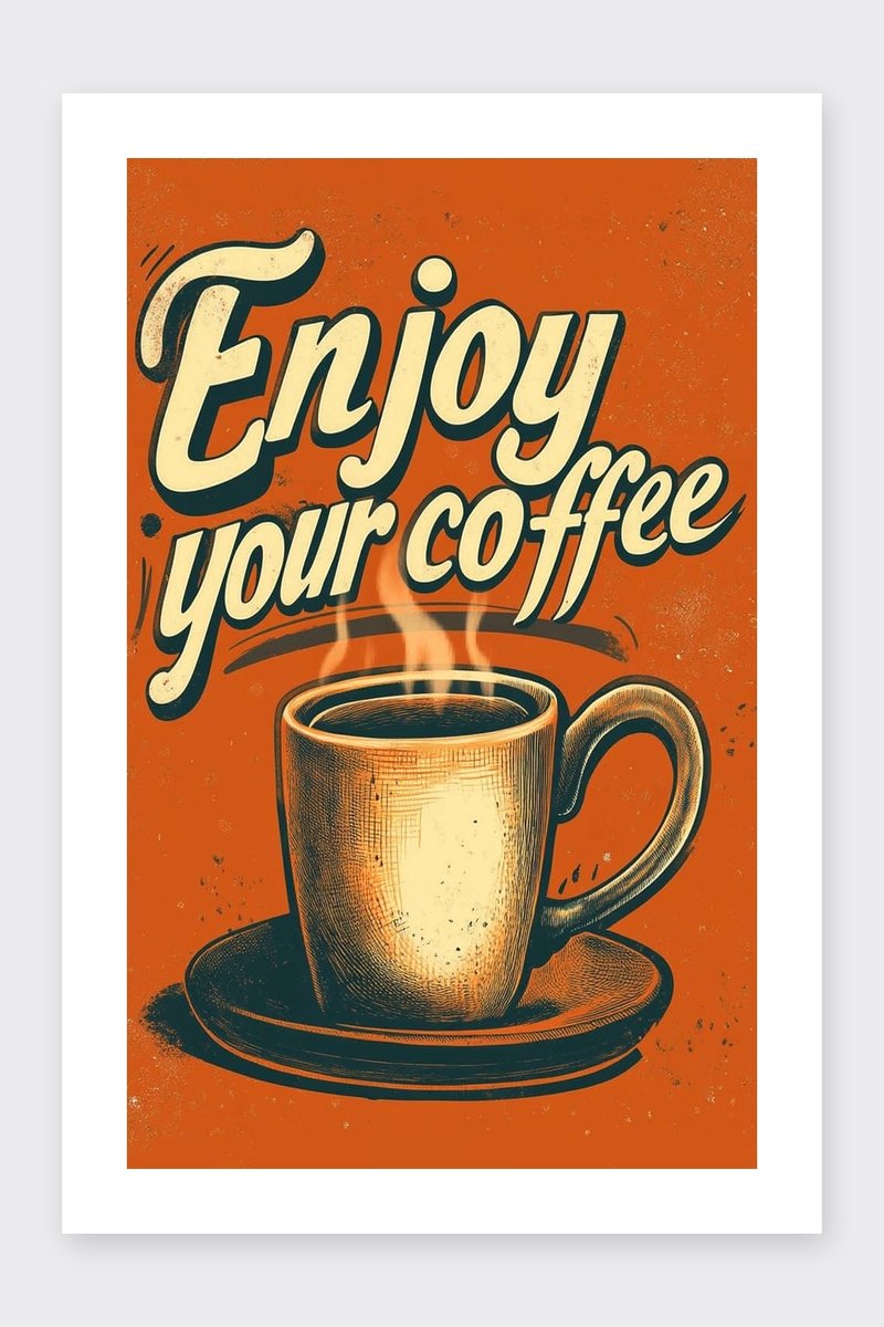 Enjoy Your Coffee Poster - Tekst - Geniet van Je Koffie - Koffie - Caffeine - Cafe - posters - formaat 30x40cm - Wanddecoratie - BXS5032AZ - Met kader - passe-partouts stijl