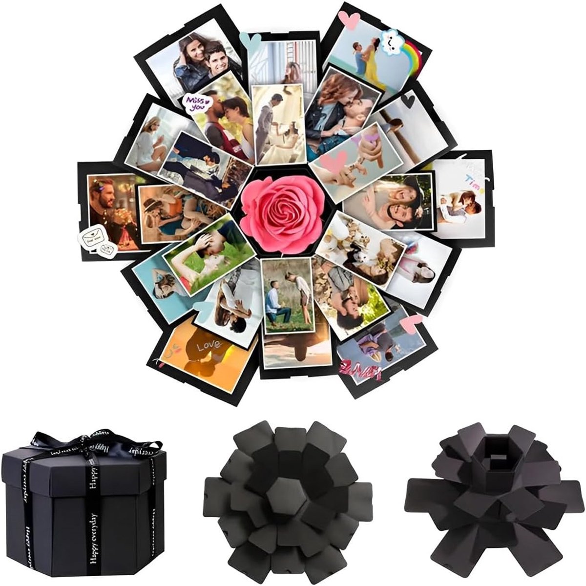 carmdering - Explosiebox Cadeaudoos – DIY Fotoalbum – Fotobox met 6 Zijdes en 4 Lagen – Voor 100 Foto's