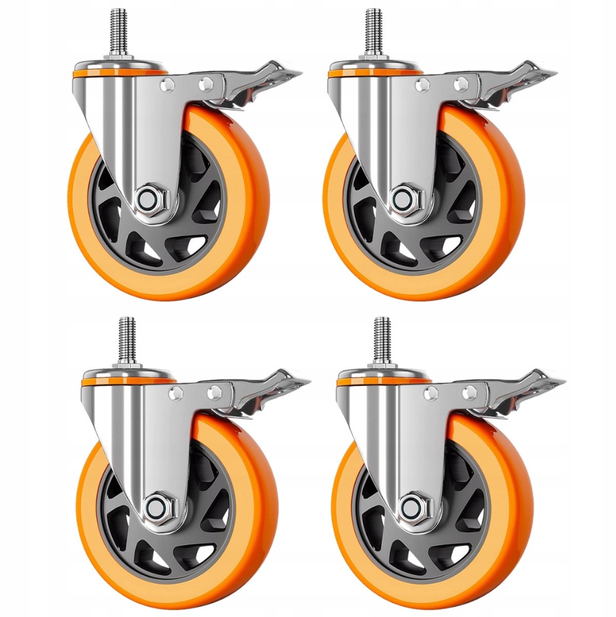 Zwenkwielen met Rem 100mm M12x30 - 4 stuks - Zwaar Belastbaar
