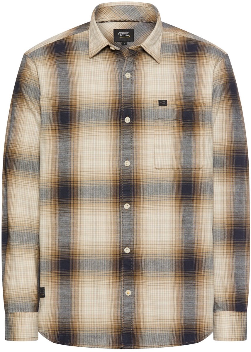 camel active fleXXXactive© flanellen hemd van katoen - Maat menswear-L - Sepia-bruin