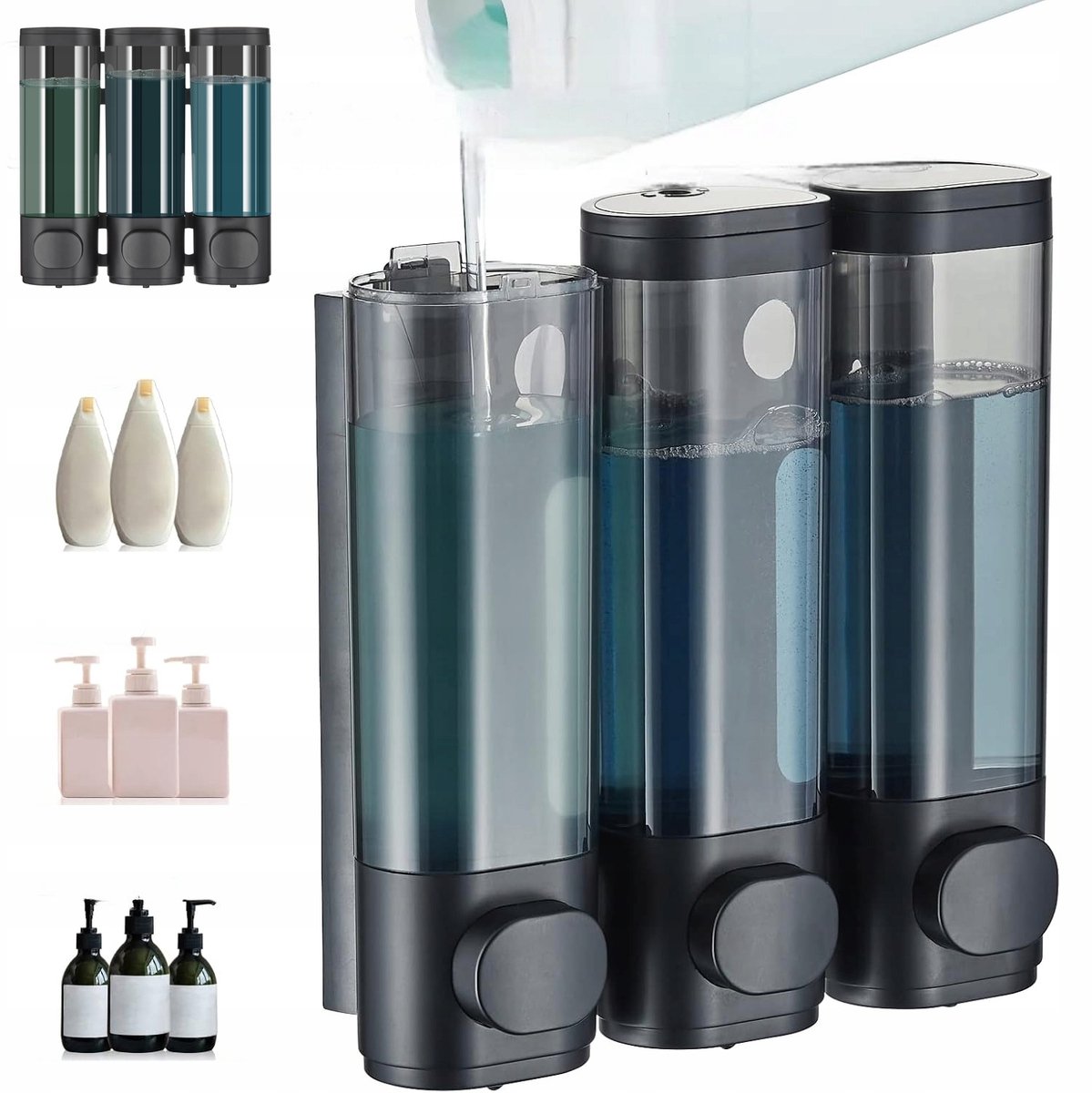 Wanddispenser Zeep & Shampoo 3x300ml - Zwart