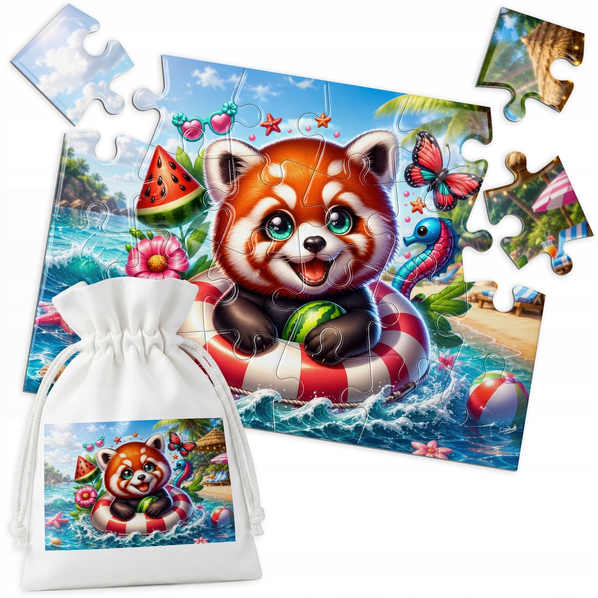 Kleurrijke Puzzel - Rode Oceaan Panda, 24 Stukjes