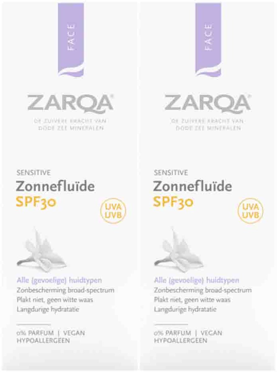 Zarqa Sensitive Zonnefluïde SPF 30 - 2 x 50 ml - Voordeelverpakking