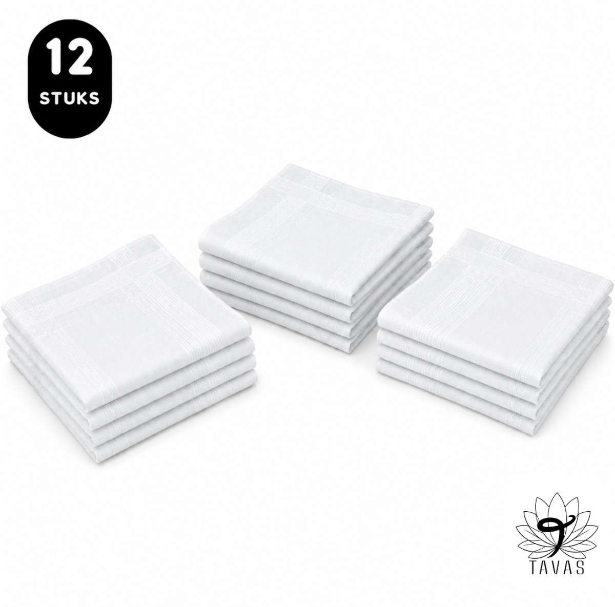 Tavas Zakdoeken - 40 x 40 cm – Set van 12– Wit - Heren