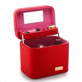 Eyzo Make-up organizer - Draagbaar, met Spiegel - Cosmetische Beauty Organiser met Meerdere Lagen - Rood