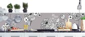 Spatwand met bloemen en vogels - Zwart/Wit - Keuken achterwand - 200x50cm