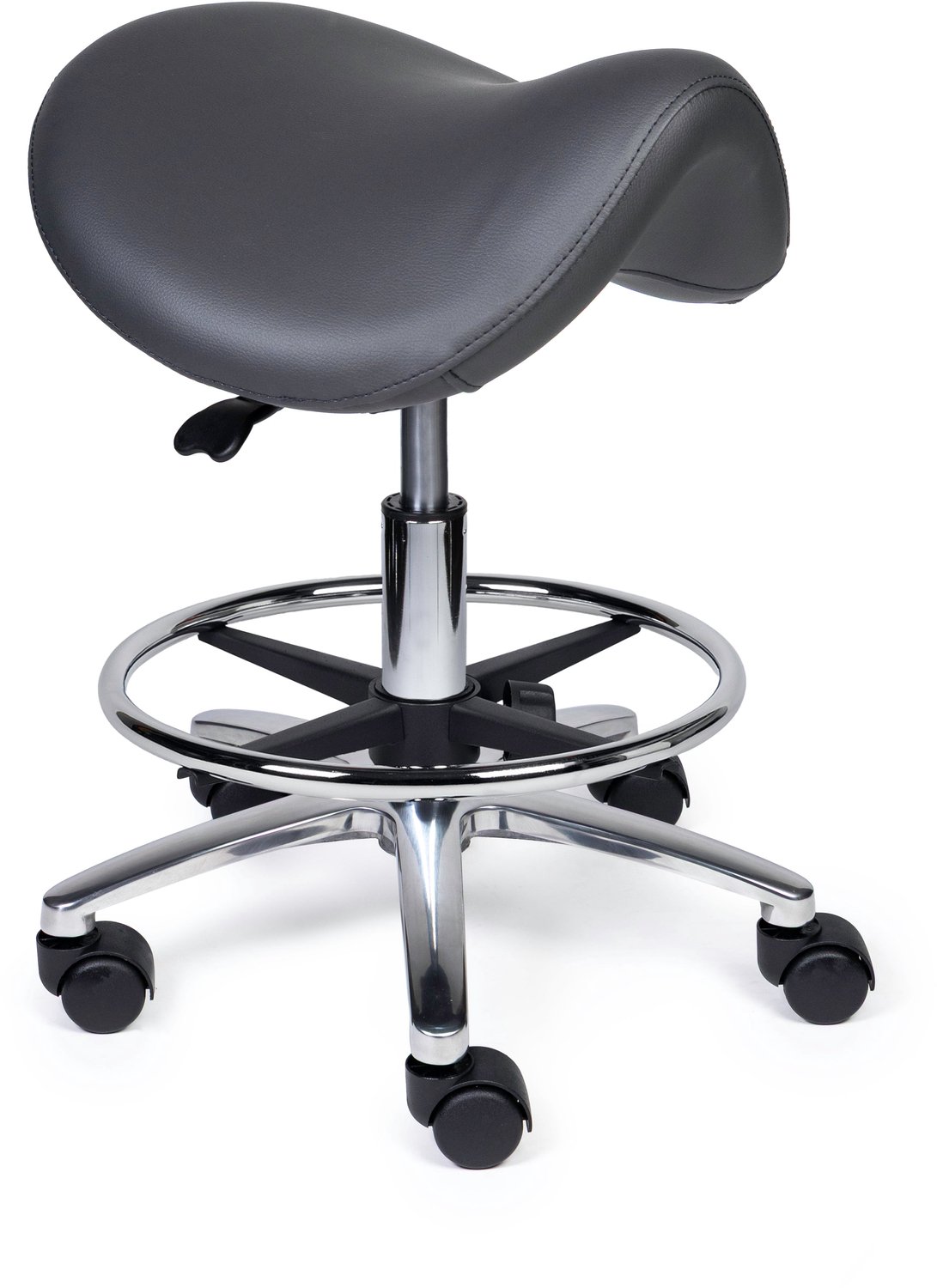 Ergonomische Zadelkruk Premium Grijs op Wielen Standaard uitvoering (50-68cm) / Zonder voetensteun / Standaard wielen