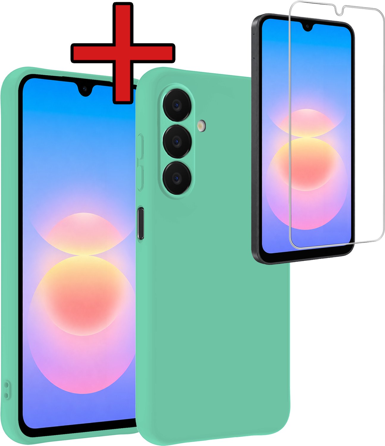 Hoesje - Met Screenprotector - Geschikt voor Samsung Galaxy A18 - Sterk & Shockproof - Telefoon Hoes - Back Cover - Siliconen Case - Telefoonhoes - Mint Groen