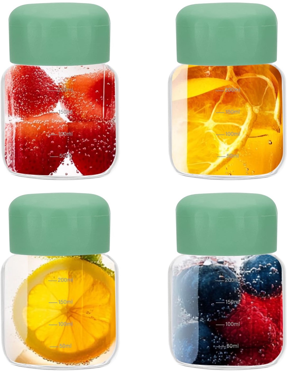 PATIKIL Kleine sapglazen flessen met deksels, 4 stuks 300 ml borosilicaatglazen waterfles lekvrije schattige drinkflessen voor sapcentrifuge koelkast