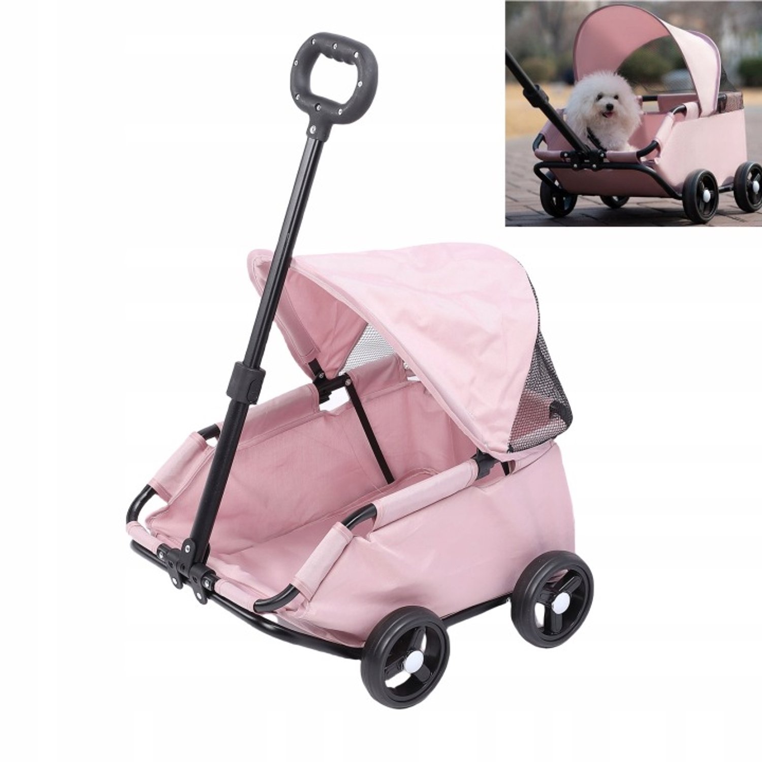 Hondenbuggy Opvouwbaar - Met Zonnekap Oxford - Roze