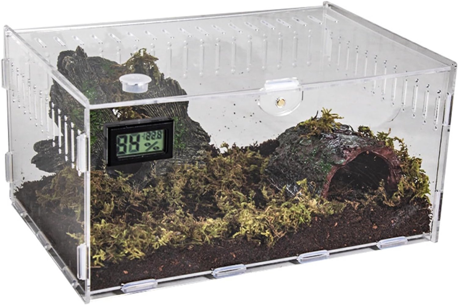 Acryl terrarium 20 x 12 x 12 cm - transparant - digitale thermometer en hygrometer - ideaal voor slakken en reptielen - ShopVlot