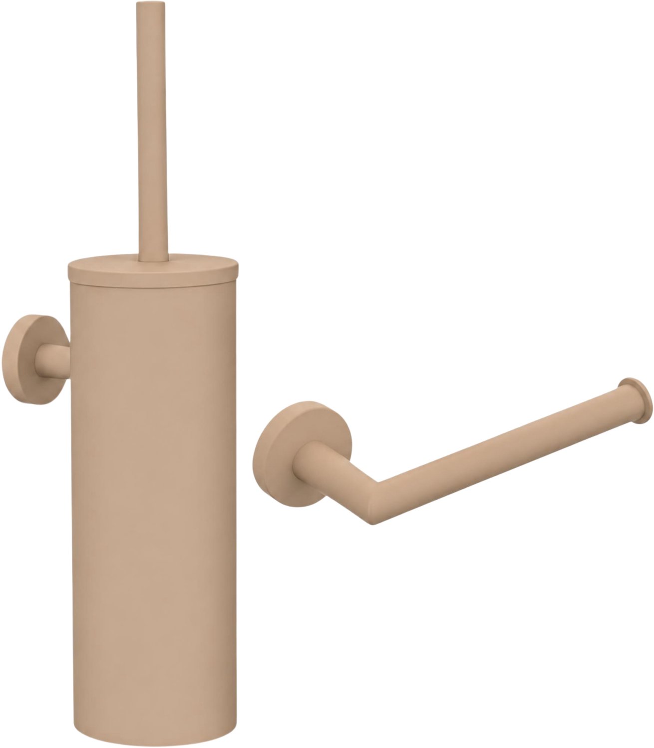 Toilet Borstel Houder Beige - Toiletset 2-delig - Wc Borstel - Toiletborstelhouder - Toiletrolhouder - RVS - Mat beige