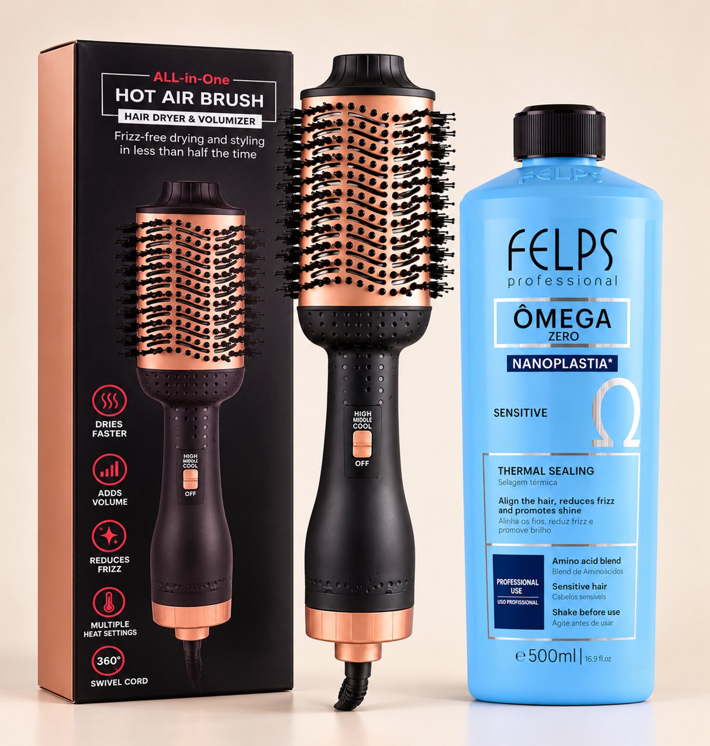 Felps Omega Zero Nanoplastia Sensitive 500ml + Hot Air Brush – Gladmaken & Föhnen
