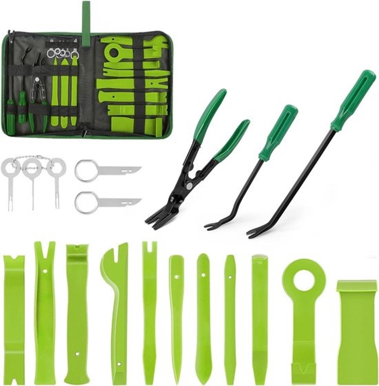 Gereedschap voor Bekledingsverwijdering - Panelen Clips Verwijderaar - Auto Interieur Reparatie - Nylonvezel Slagvast Materiaal - 19 Delige Set - Groen