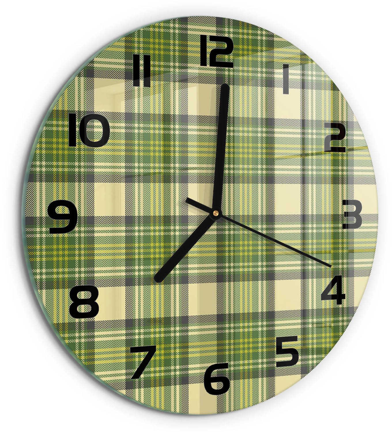 TULUP Wandklok - Groen raster Glazen Wandklok Design - fi30 cm - Groente Klok Glas Met Opdruk - Zwarte handen - Ronde Klok - Wandklok Glas Met Motief - Decoratieve Glazen Klok
