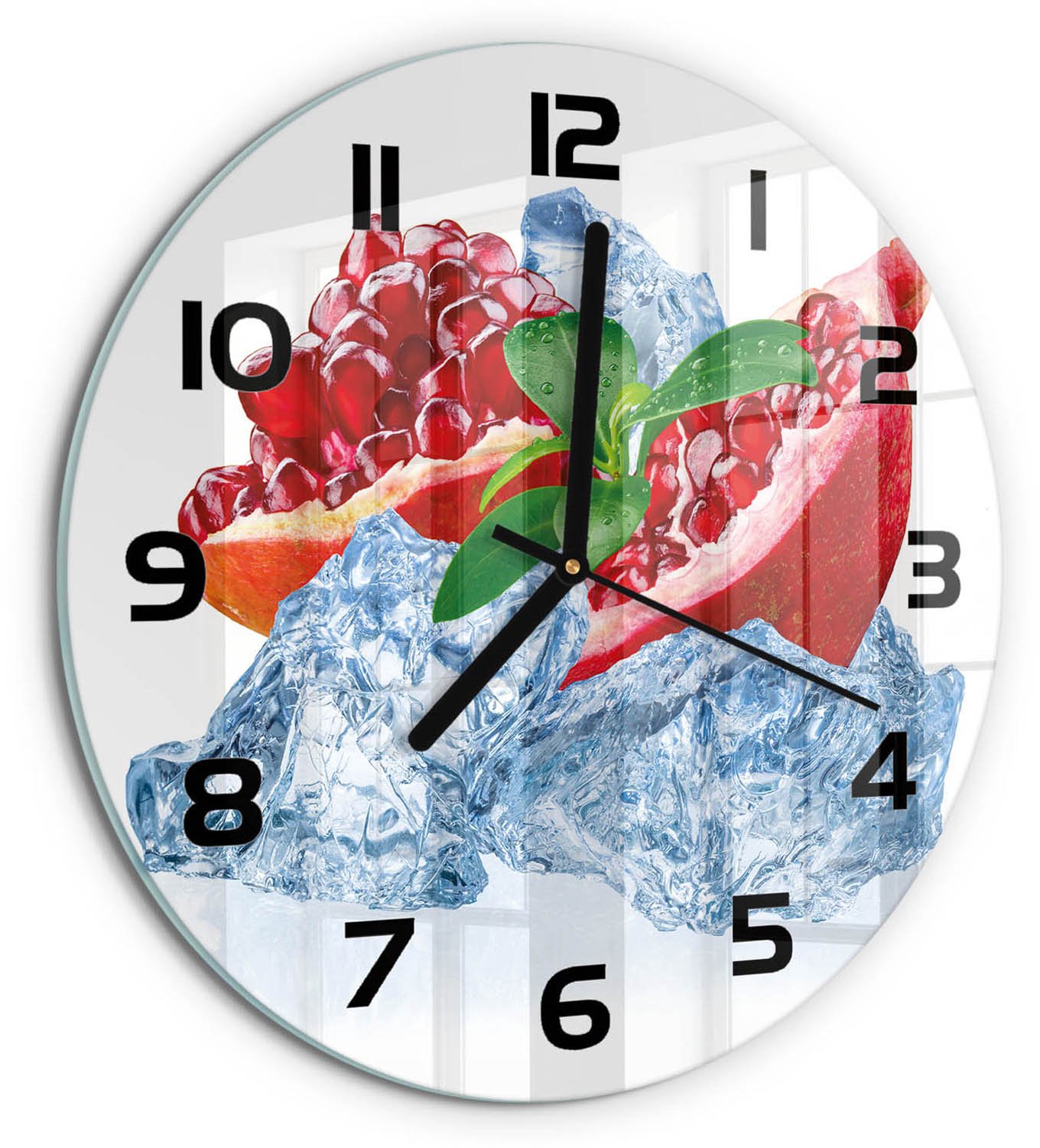 TULUP Wandklok - IJsgranaat Moderne Wandklok Glas - fi30 cm - Rood Wandklok Glas Decoratie - Zwarte handen - Ronde Klok - Glazen Wandklok Design - Klok Glas Met Opdruk